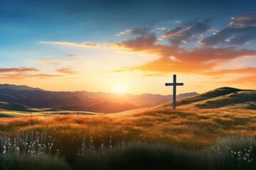 Obraz premium Landscape cross outdoors cemetery.