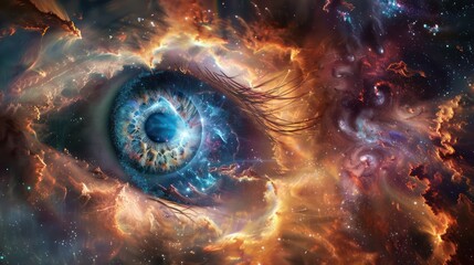 Cosmic theme macro photo of big eyes and Hazel in Space