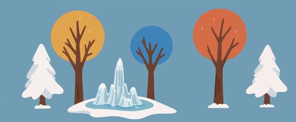 Danger Sign Of Climate Change - Global Warming with a vector depicting a dry tree in a cold landscape surrounded by melting ice.