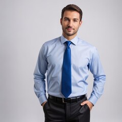 Fototapeta premium Happy elegant business man standing isolated on white background