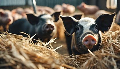 Barnyard Greetings: Curious Piglets in the Hay Generative AI