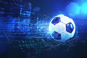 dynamic soccer ball on futuristic blue background sports and technology concept digital art