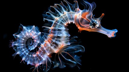 Surreal Neon Seahorse Duo, Artistic Marine Life Illustration. Perfect for Aquatic Theme Decor and Creative Projects. AI