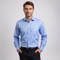 Fototapeta premium Happy elegant business man standing isolated on white background