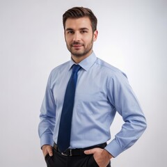 Fototapeta premium Happy elegant business man standing isolated on white background