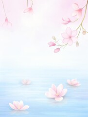 A beautiful image of a blue body of water with pink flowers floating on it