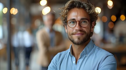 Fototapeta premium Approachable Workplace Conversation in Well-Lit Office