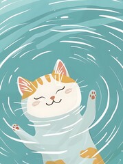Cute Cat Swimming: Cartoon Illustration

