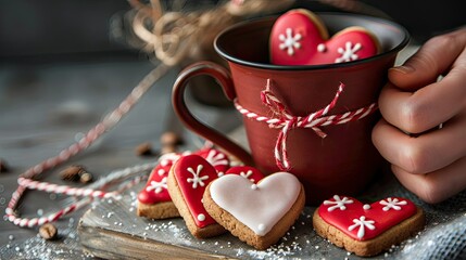 Delight your loved one on Valentine s Day or Mother s Day with heart shaped cookies displayed on a coffee cup creating a charming gift that will surely surprise them Ample space is availabl