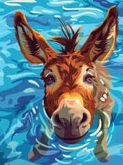 Cute Donkey Swimming in Water