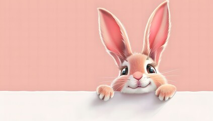 Fototapeta na wymiar cute rabbit character peeking over the edge of a white banner