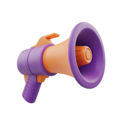 Megaphone 3D render icon isolated on white, transparent background, PNG