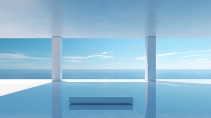 Modern Minimalist Design Featuring an Infinity Pool with Sky and Ocean View.