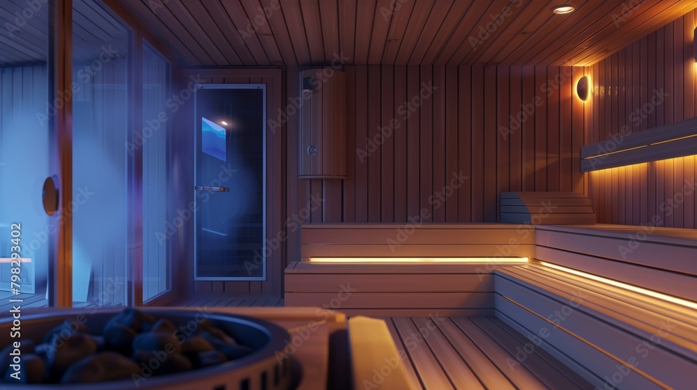 Poster a virtual sauna session with a feature to adjust the temperature and humidity levels according to in