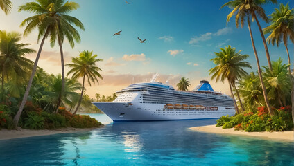Fototapeta premium Gorgeous cruise ship, tropical beach resort