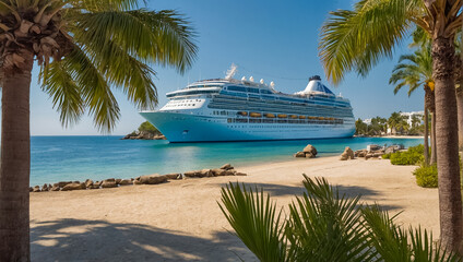 Gorgeous cruise ship, tropical beach vacation