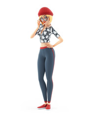 3d fashion girl lowering her glasses