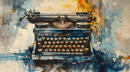An old typewriter clicks away, its keys dancing to the rhythm of a forgotten era, bright water color