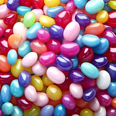 Obraz na płótnie Canvas A pile of colorful jelly beans, glossy and bright, scattered casually, isolated on transparent background 
