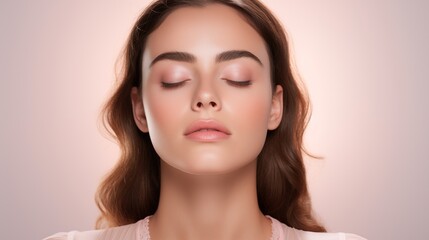 young woman with eyes closed showcasing natural beauty and clear skin.