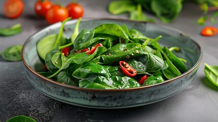 Fresh Spinach Salad with Chilies, Healthy Vegetarian Meal