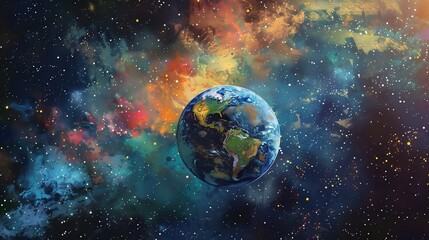 Obraz na płótnie Canvas Earth in Space, Vibrant Galaxy Colors, Astronomy Concept Background