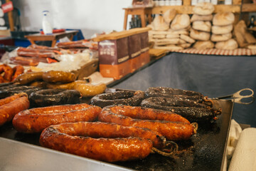 The close-up of the traditional Portuguese grilled sausages