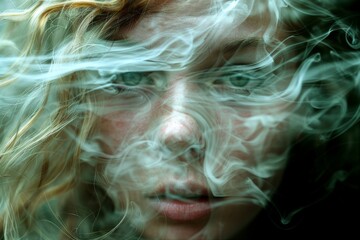 Womans Face Emitting Smoke From Eyes