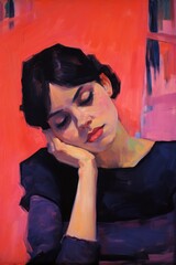 Fototapeta premium Woman painting portrait adult.
