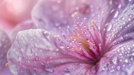 Macro of a Spring Flower with Dew Drops. Beautiful Abstract Background.