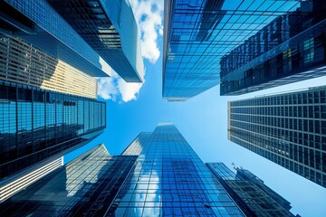 Fototapeta na wymiar Blue Sky Mirror: Advanced Urban Skyscraper Skyline
