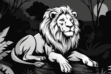 Nature's Majestic King: Black and White Lion Mascot Logo in Vector Illustration
