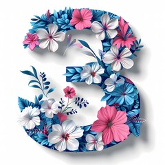 Pretty Floral number 3 on White Background 