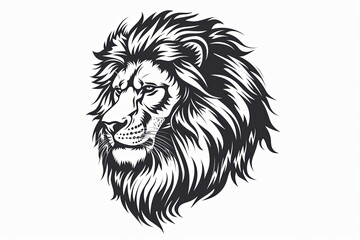 Black and White Lion Head Tattoo Logo: Feline Symbol Illustration
