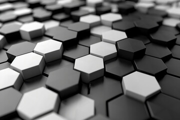 Black and white hexagons background. 3d background.