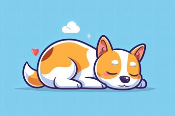 Cartoon Sleeping Dog Flat Logo - Cute Vector Isolated Pet Design