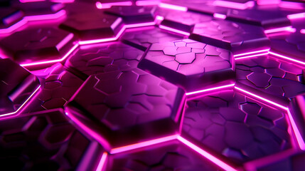 Fototapeta premium Hexagonal abstract metal background with light. Technology hexagonal background. Purple hexagon background.