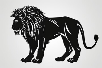 Feline Power Silhouette: Majestic Lion Strength in Monochrome Vector Art