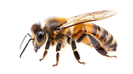 detail of bee or honey bee in Latin Apis Mellifera,on white