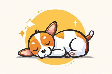 Sleeping Dog Vector - Cute Cartoon Pet Icon Flat Logo Design for Children's Illustration of Love and Fun