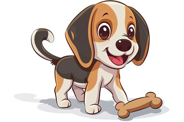 Cartoon Beagle Puppy Funny Illustration with Bone - Vector Dog Art for Children