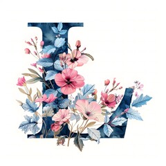 Pretty Floral L Letter on White Background 