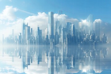 Futuristic Skyline: Reflective High-Rises in Blue Urban Atmosphere