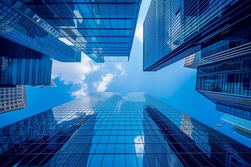 Fototapeta na wymiar Blue Sky Reflected: High-Tech Urban Scene of Skyscrapers