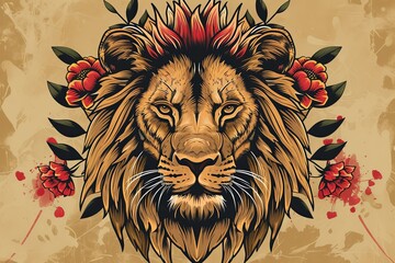 Lion Tattoo-Inspired Predatory Feline Symbol Vector Illustration