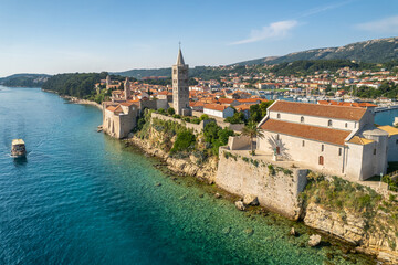 Aerial view of the famous Rab town on Rab island, Dalmatia region in Croatia