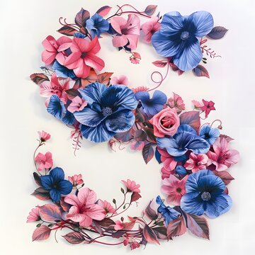 Pretty Floral s Letter on White Background 