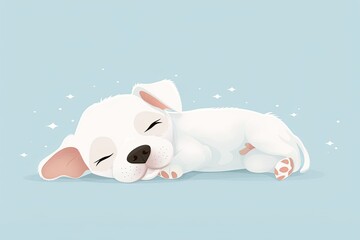 Serene Sleeping Puppy Cartoon Vector on Light Blue Background - Children's Joyful Love Illustration