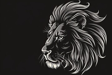 Monochrome Majesty: Vector Illustration of Lion Head Logo Exuding Natural Power and Royal Grace
