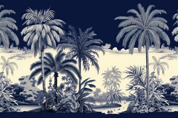 Fototapeta na wymiar Stunning palm in black and navy color landscape nature forest.